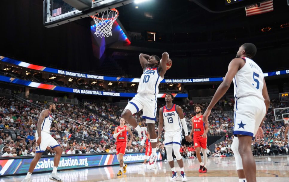 ASV komanda spēlē pret Puertoriko šā gada augustā. Avots: Jesse D. Garrabrant/NBAE via Getty Images