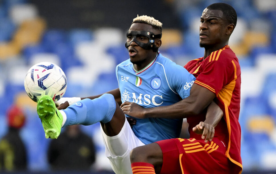 Victor Osimhen of SSC Napoli and Evan N Dicka of AS Roma during the Serie A football match between SSC Napoli and AS Rom