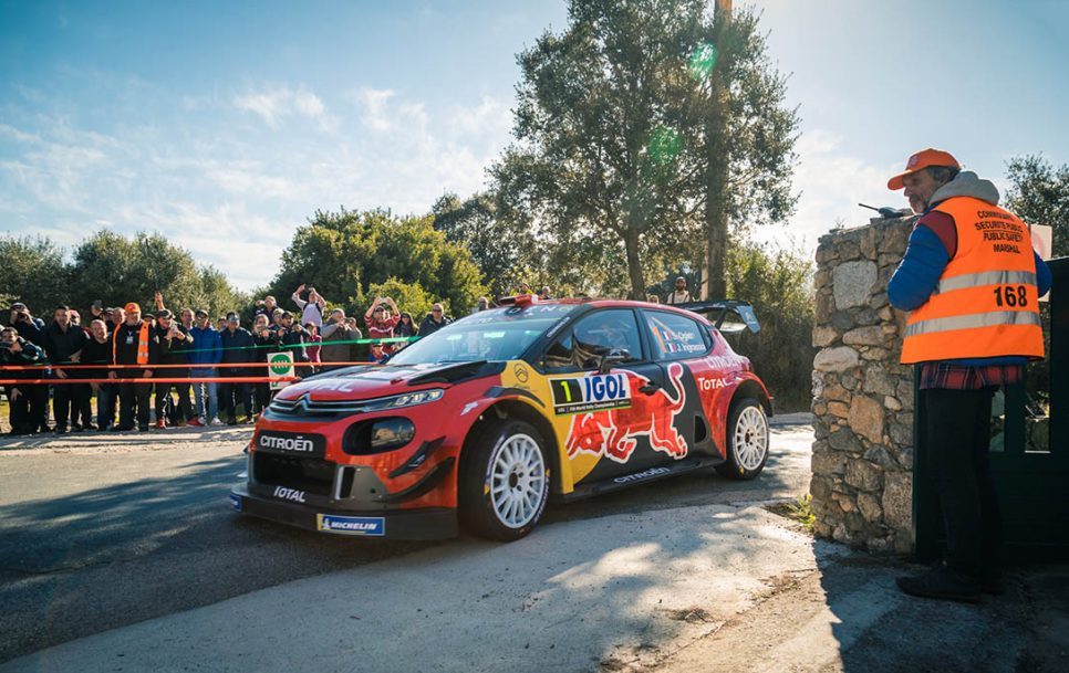 Sébastien Ogier and Julien Ingrassia at the 13th test of Corsica Rally in 2019. Source: 123rf.