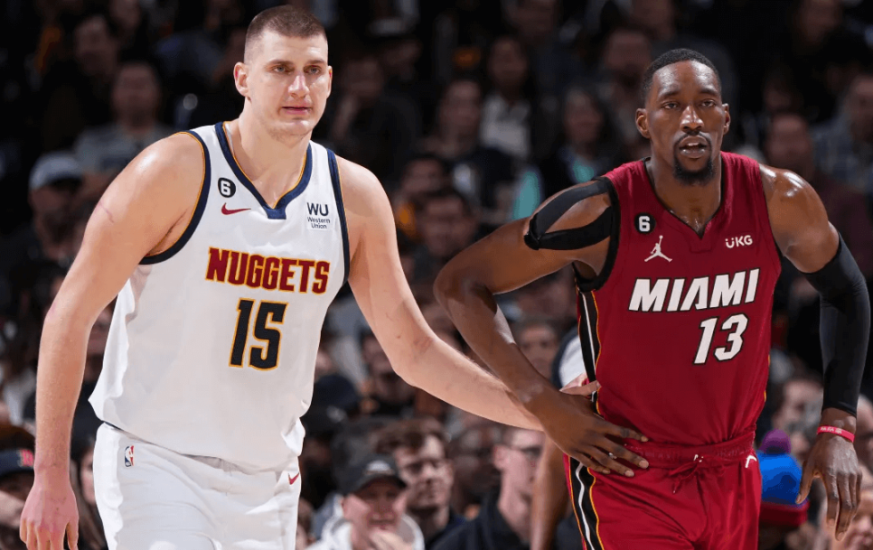 Nikola Jokić of the Denver Nuggets and Bam Adebayo of the Miami Heat. Source: Garrett Ellwood/NBAE via Getty Images