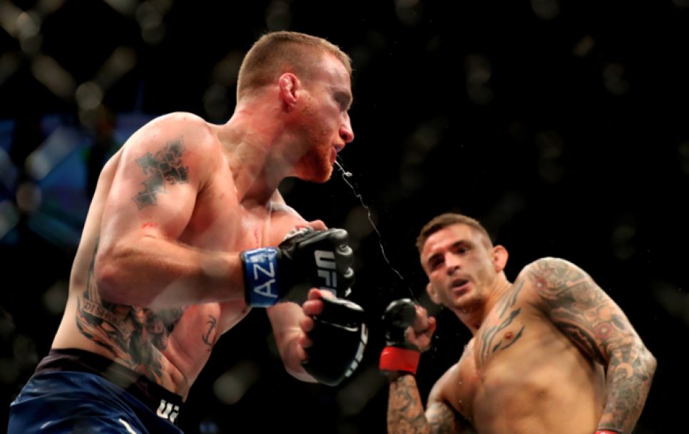 Dustin Poirier and Justin Gaethje during their first fight back in 2018. Source: Mark J. Rebilas-USA TODAY Sports