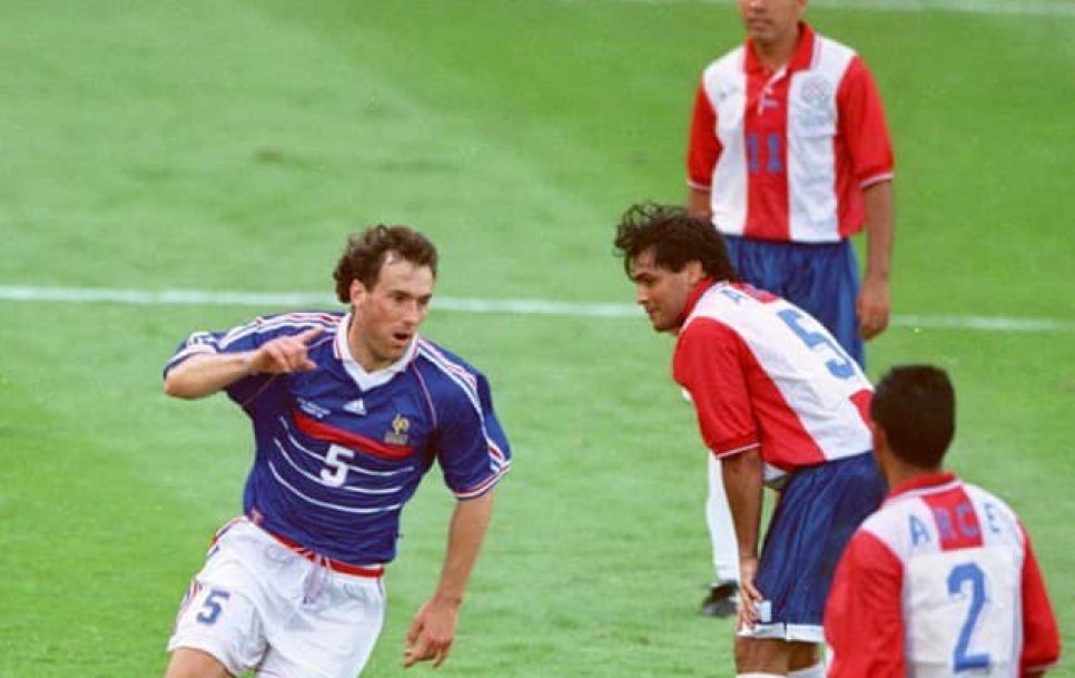 The most important goal of Laurent Blanc’s career came in the round of 16 of the 1998 World Cup against Paraguay. Source: FFF – Fédération Française de Football