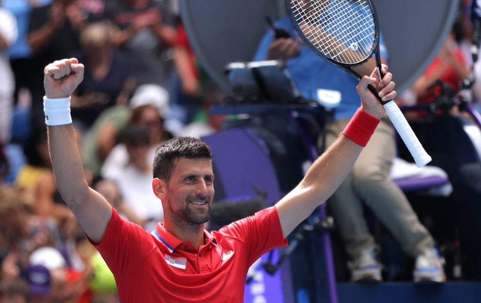 Novak Djokovic celebrates after winning against Jiri Lehecka during their group stage match of the 2024 United Cup on January 2nd. Source: Imago Images