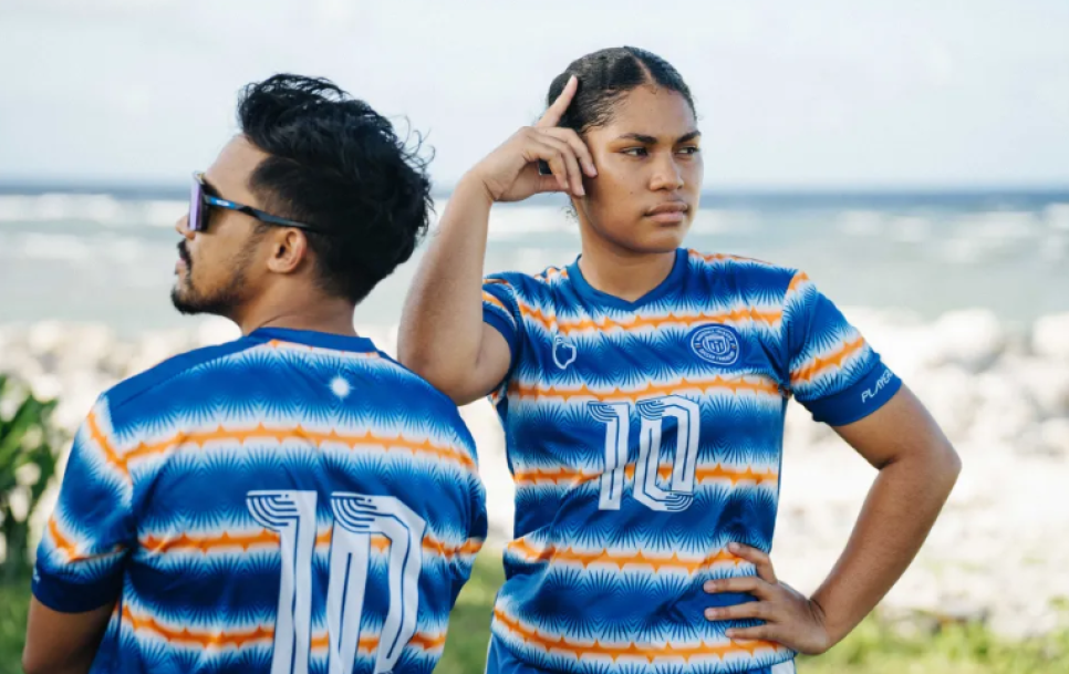 The Marshall Islands national team shirt is inspired by the colors of their flag. Source: MISF