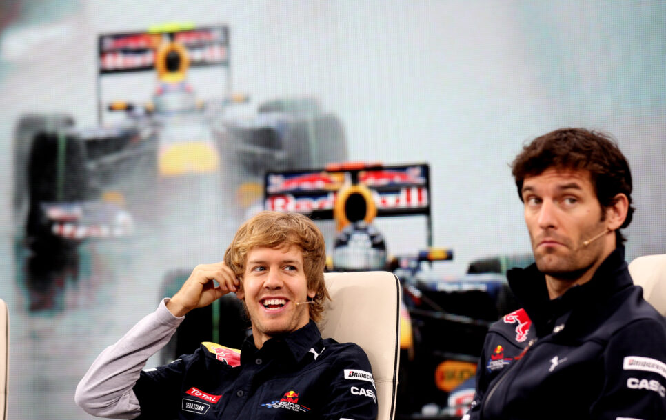 Mark Webber (right) didn’t even have a chance alongside Sebastian Vettel at Red Bull at the time… Source: Getty Images / Red Bull Content Pool