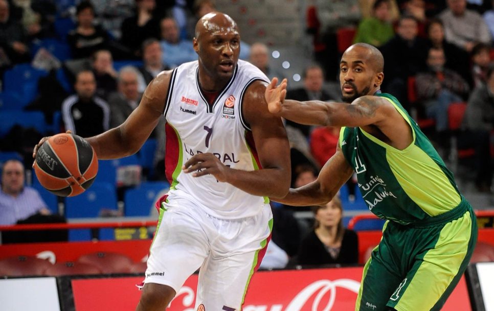 Lamar Odom (with the ball) came to Spain optimistically but left with a nagging back injury. Source: Rafa Rivas/EB via Getty Images